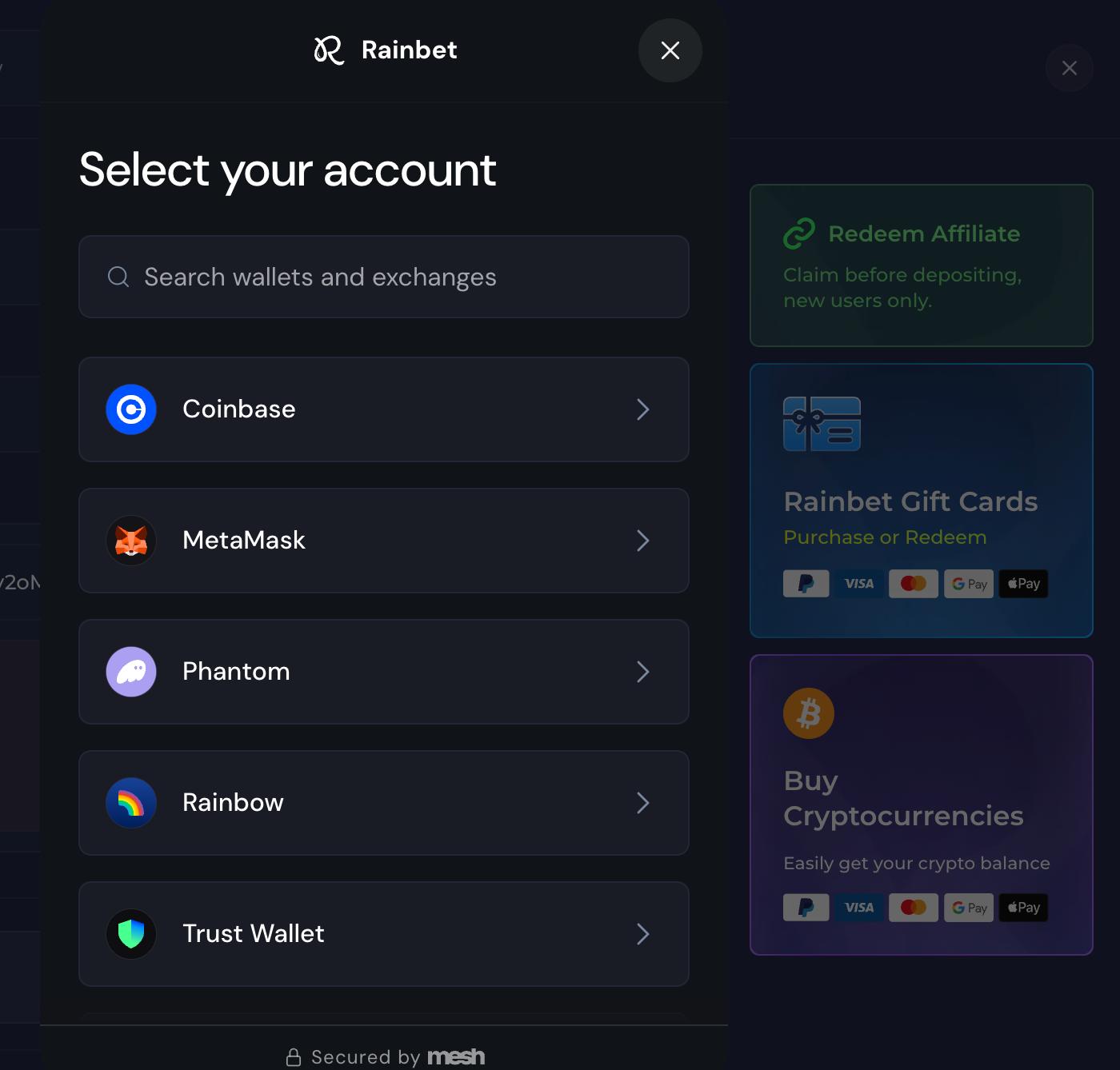 rainbet wallet deposit