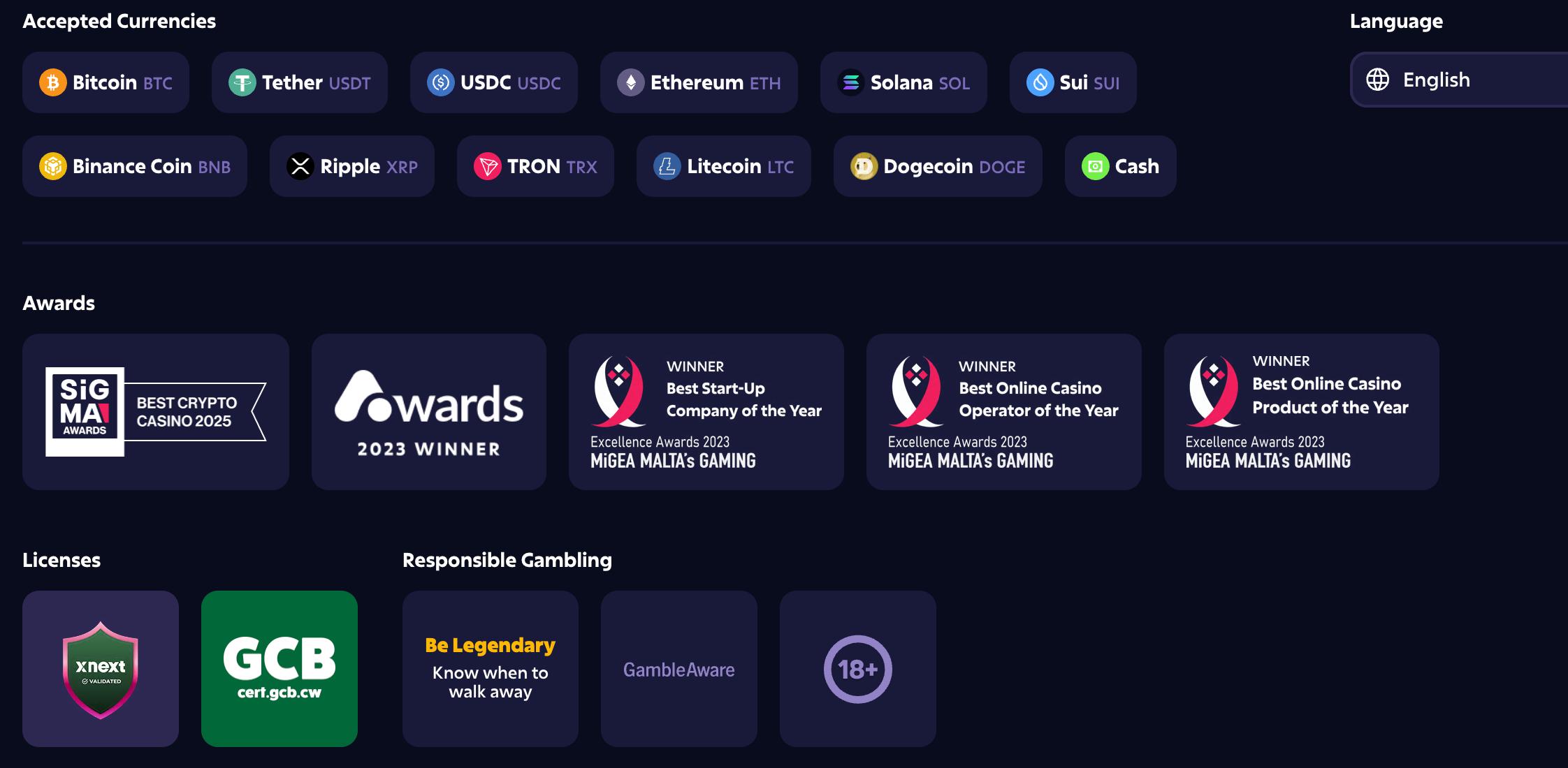 roobet license awards accepted cryptocurrencies